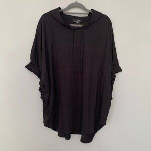NEW‎ Suzanne Betro black hooded stretchy short sleeve pullover shirt top blouse